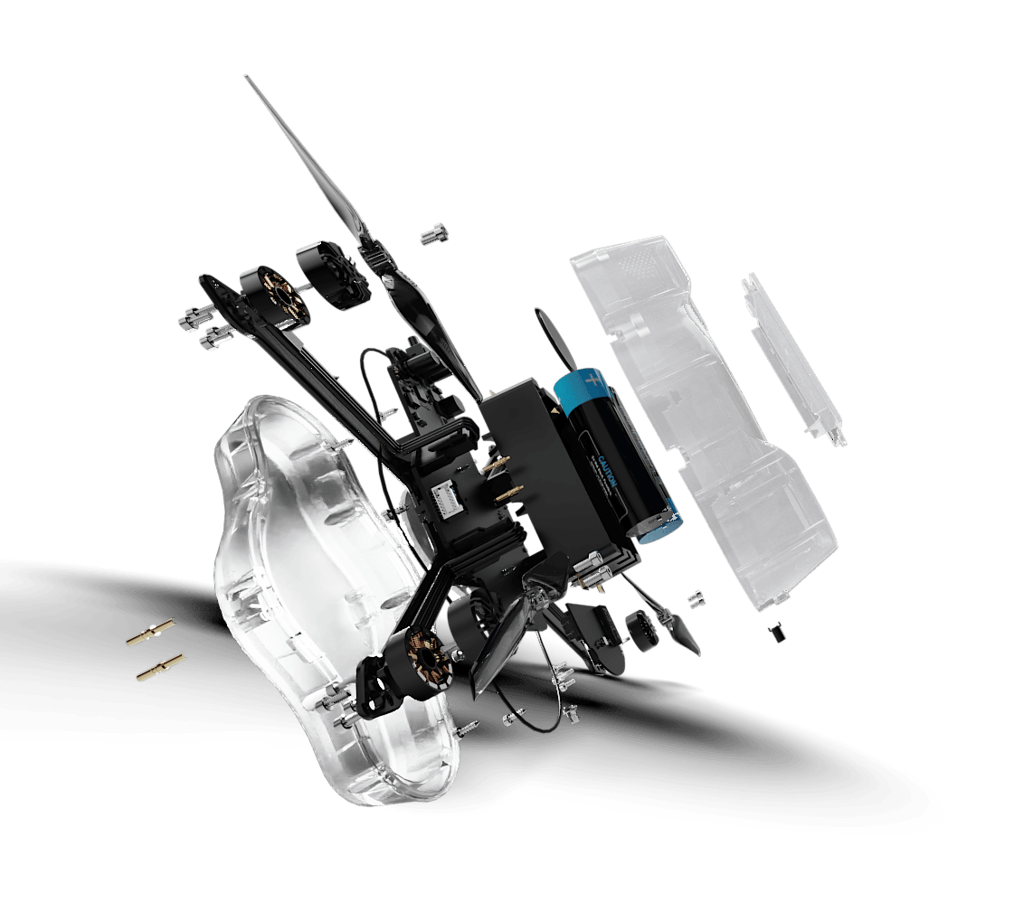 Spectra drone engineering beneath its white canopy